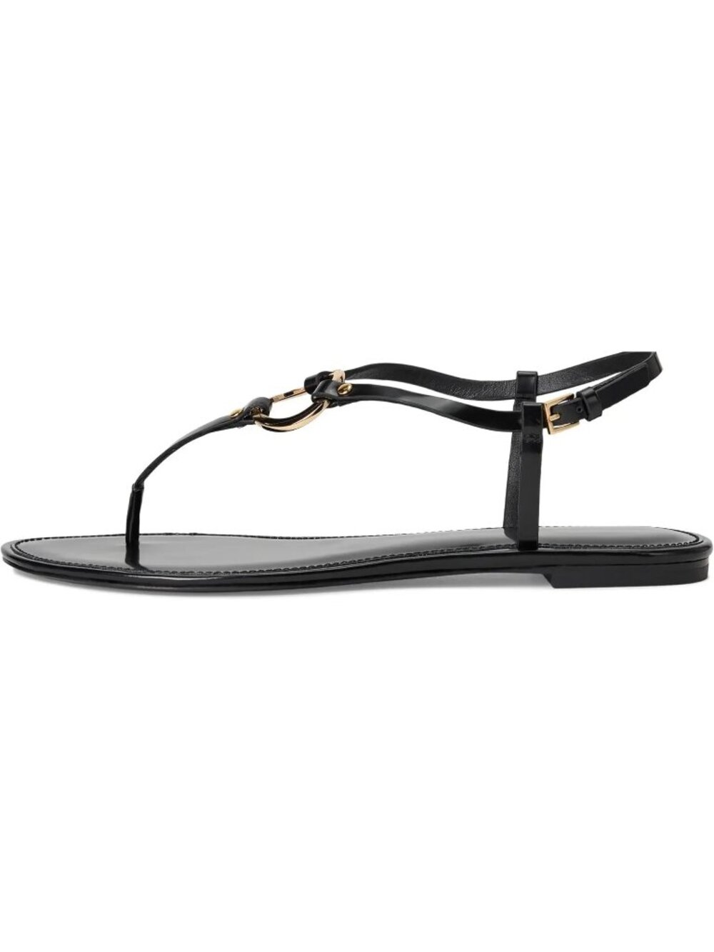 TORY BIRCH RING BLACK PATENT LEATHER FLAT SANDALS SIZE 8.5